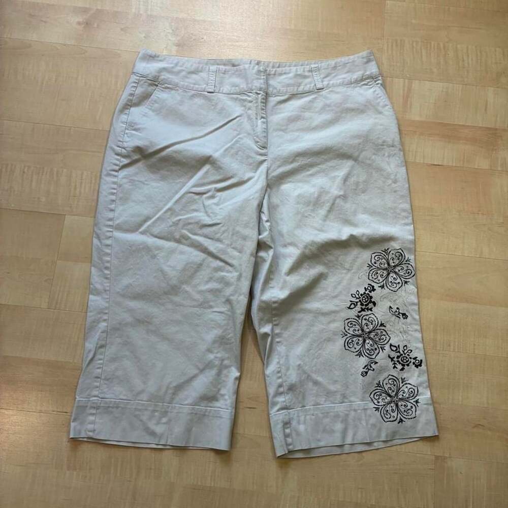 Style & Co Floral Graphic Capri Pants Size 20W Beige Y2K Crop